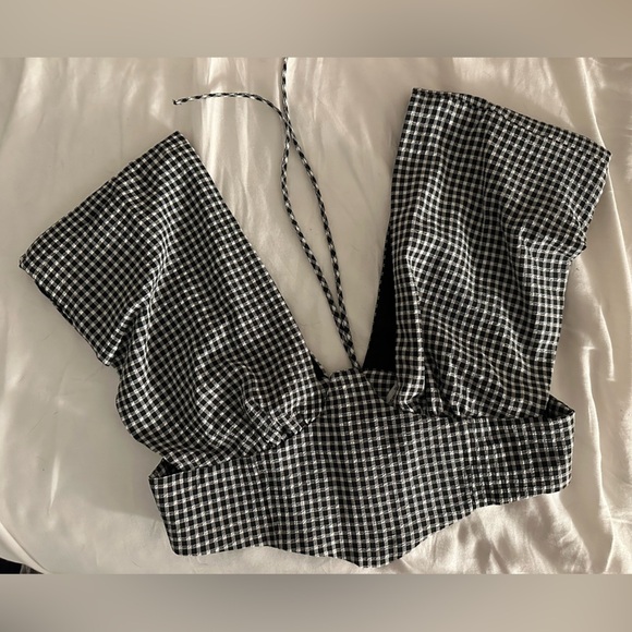 Plunge neck crop top corset with Statement shoulder Gingham print size 12 - Picture 4 of 8